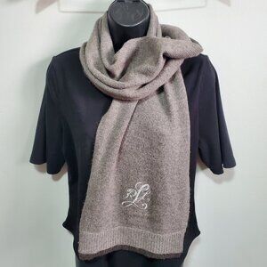 LAUREN RALPH LAUREN LRL Monogram Wool & Alpaca Knit Scarf Wrap Grey 67" x 9.5"